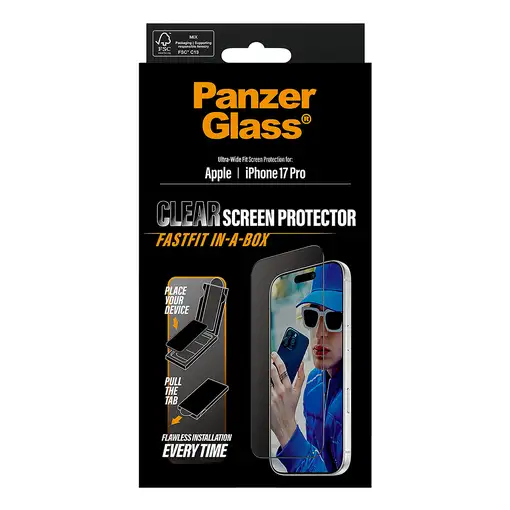 PanzerGlass ® Screen Protector iPhone 17 Pro | Ultra-Wide Fit w. FASTFIT IN-A-BOX
