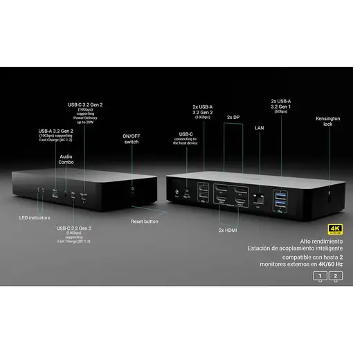 i-tec Universal Intelligent Dual Display Docking Station + Power Delivery 100W