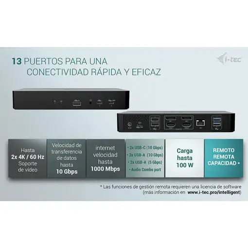 i-tec Universal Intelligent Dual Display Docking Station + Power Delivery 100W