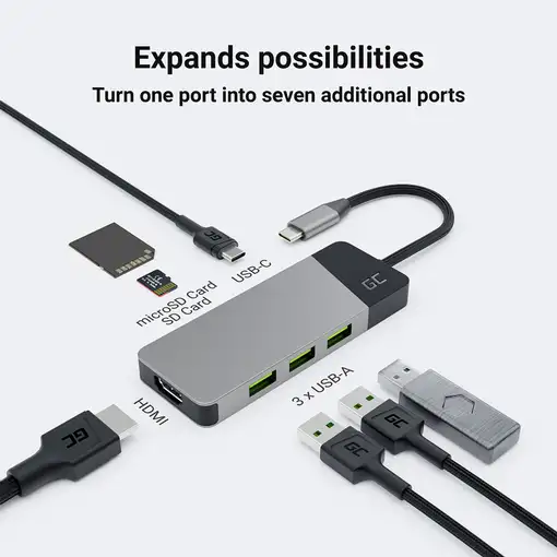 Green Cell HUBGC01 hub de interfaz USB Tipo C 5000 Mbit/s Plata