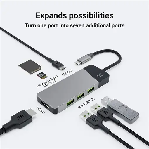 Green Cell HUBGC01 hub de interfaz USB Tipo C 5000 Mbit/s Plata
