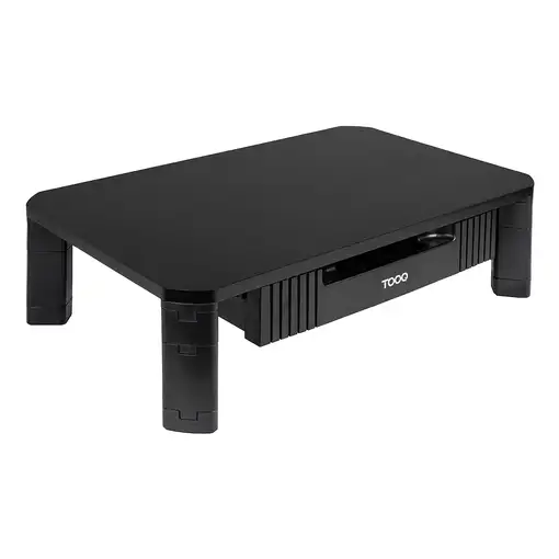 TooQ Soporte Elevador Multiusos con Cajón para Monitor/Portátil, Negro