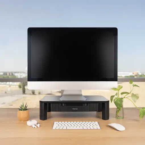 TooQ Soporte Elevador Multiusos con Cajón para Monitor/Portátil, Negro