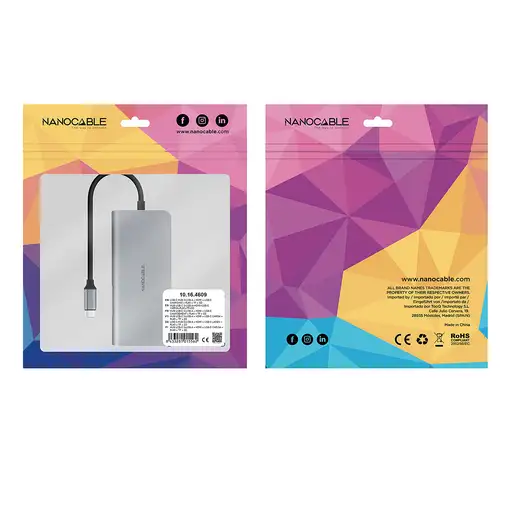 Nanocable Hub USB-C 8 en 1, Conversor USB-C 3.1 a 3xUSB-A 3.0 + HDMI 4K@60Hz + USB