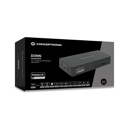 Conceptronic DONN31B base para portátil y replicador de puertos Alámbrico USB 3.2