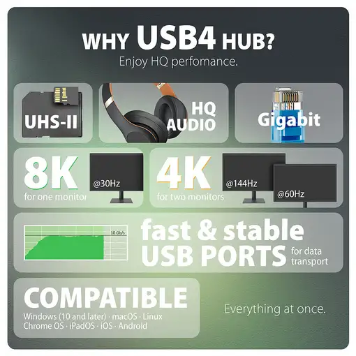 Axagon HMC-U4 base para portátil y replicador de puertos Alámbrico USB4 Negro