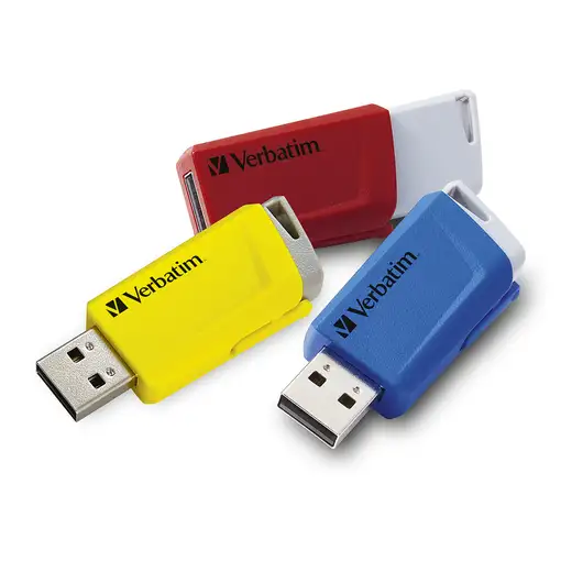 Verbatim Store 'n' Click - Unidad USB 3.2 GEN1 - 3x16 GB, Rojo/Azul/Amarillo Verbatim Store 'n' Click - Unidad USB 3.2 GEN1 - 3x16 GB, Rojo/Azul/Amarillo