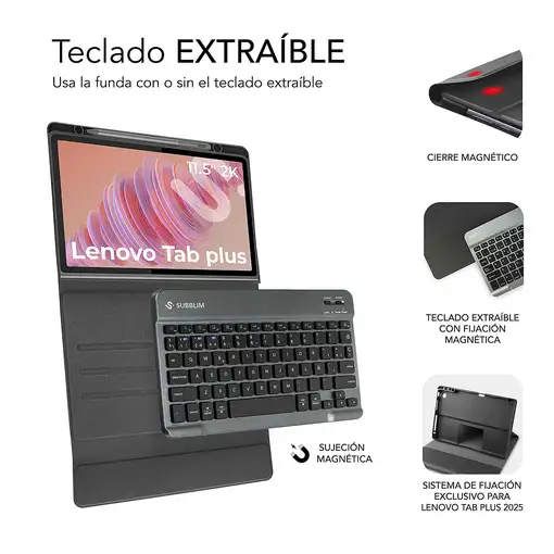 SUBBLIM Funda Tablet Keytab Pro BT Compatible con Lenovo Tab Plus 2025 Negro 11,5