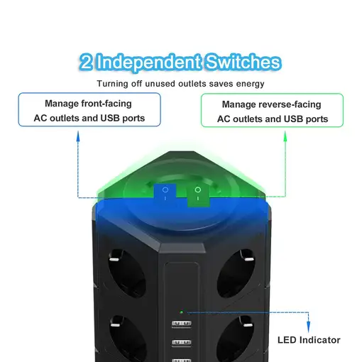 Regleta Klack de Enchufes Vertical Interruptor 4000W/16A