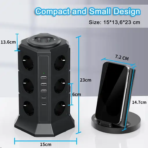 Regleta Klack de Enchufes Vertical Interruptor 4000W/16A