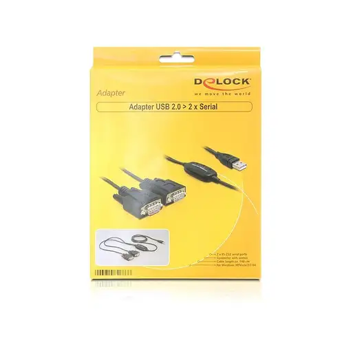 DeLOCK 2x RS232/USB 2.0 cable de serie Negro