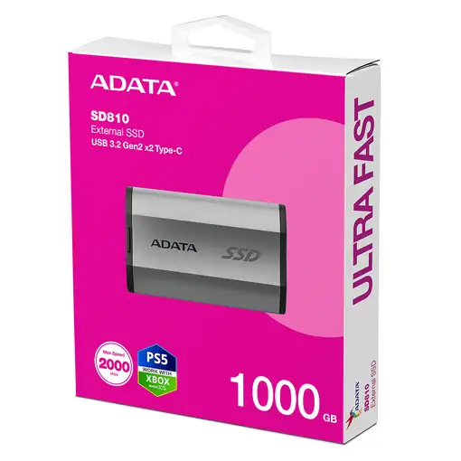 ADATA SD810 1 TB USB Tipo C USB 3.2 Gen 2x2 Negro, Plata