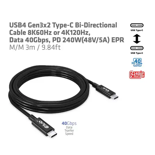 CLUB3D CAC-1579 cable USB USB4 Gen 3x2 3 m USB C Negro