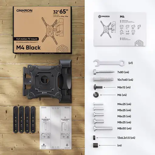 ONKRON M4-B soporte para TV 165,1 cm (65") Negro