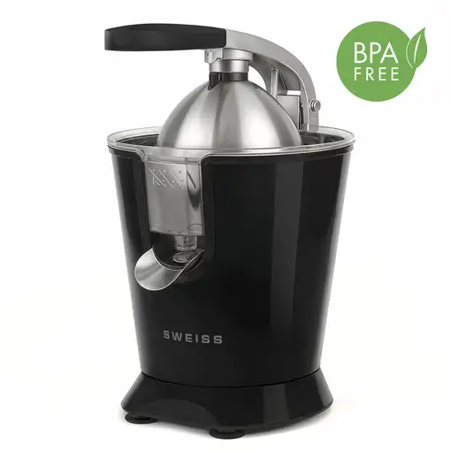 Exprimidor eléctrico ZEST9, Vertedor antigoteo, Apto para lavavajillas, Negro