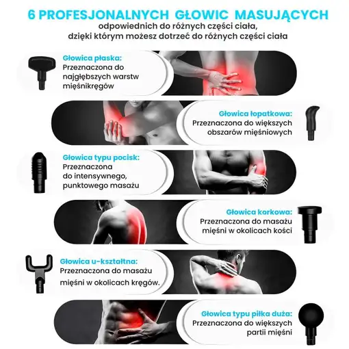 Extralink Pistola de masaje Massage Gun Lite 3200 RPM, 6 puntas intercambiables