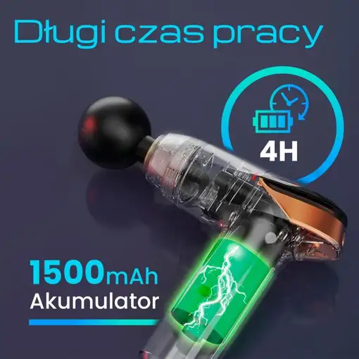 Extralink Pistola de masaje Massage Gun Lite 3200 RPM, 6 puntas intercambiables