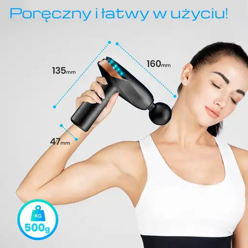 Extralink Pistola de masaje Massage Gun Lite 3200 RPM, 6 puntas intercambiables