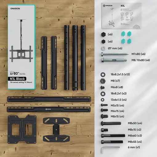 ONKRON N1L-B soporte para TV 2,03 m (80") Negro