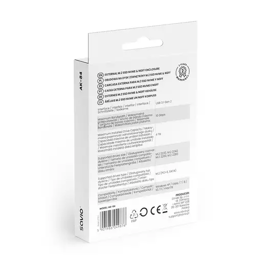 Savio AK-84 caja para disco duro externo Caja externa para unidad de estado sólido