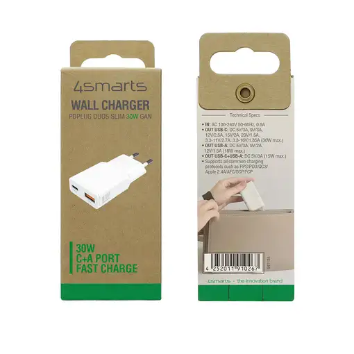 4smarts PDPlug Duos Slim Smartphone, Tableta Blanco Corriente alterna Carga rápida