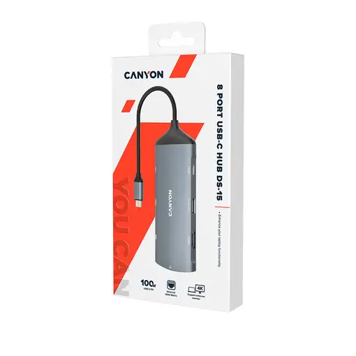 Canyon Hub DS-15 8en1 4k USB-C Gris oscuro