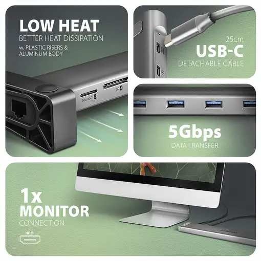 Axagon HMC-10HLS base para portátil y replicador de puertos Alámbrico USB 3.2 Gen