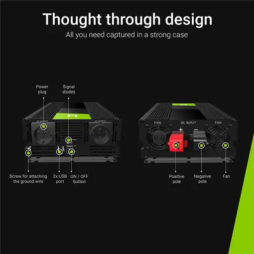 Green Cell INV11 adaptador e inversor de corriente Auto 2000 W Negro
