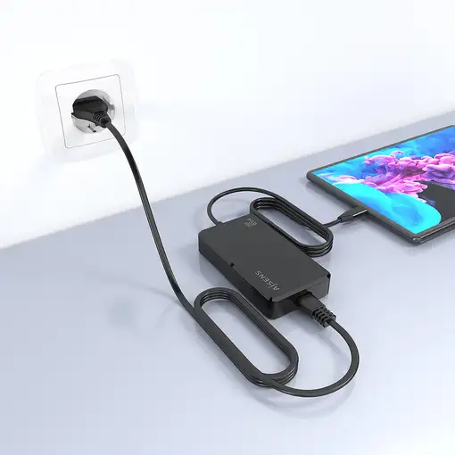 AISENS Cargador De Sobremesa GaN 65W PD3.0 1xUSB-C 1.8m, Negro