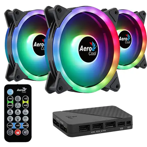 Aerocool DUO12PRO Kit 3xVentilador 12cm ARGB LED Dual Ring Antivibración Negro