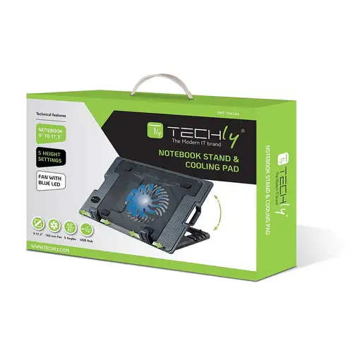 Techly ICOOL-CP12TY almohadilla fría 43,9 cm (17.3") 1400 RPM Negro