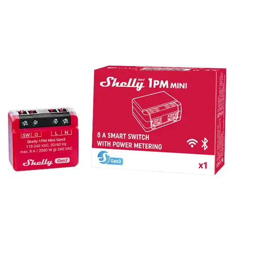 Shelly 1PM Mini Gen3 Interruptor inteligente 1P Rojo