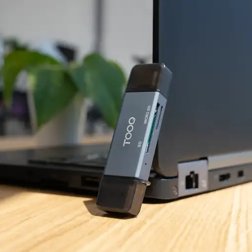TooQ Lector de Tarjetas SD + TF, con entradas USB-C 3.0 + USB A, Color Gris