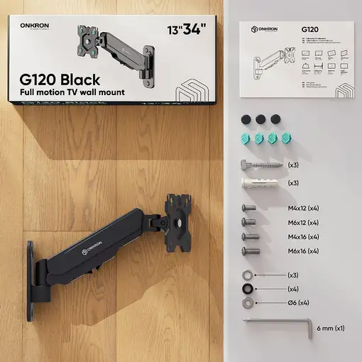 ONKRON G120-B soporte para monitor 86,4 cm (34") Pared Negro