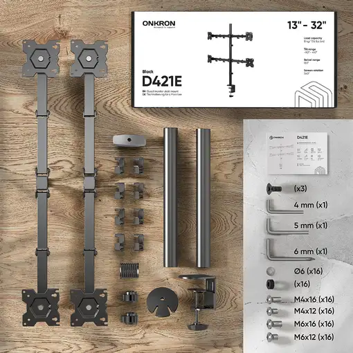 ONKRON D421E-B soporte para monitor 81,3 cm (32") Escritorio Negro