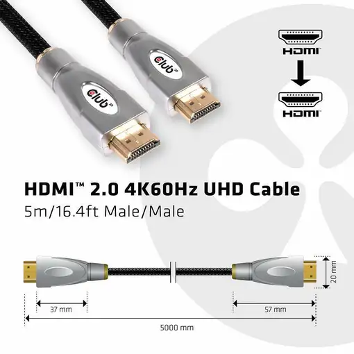CLUB3D Cable HDMI 2.0 4K60Hz UHD 5 metros