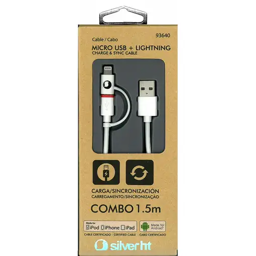 SilverHT Cable Combo MFI - MicroUSB + Lightning 1,5m - Blanco