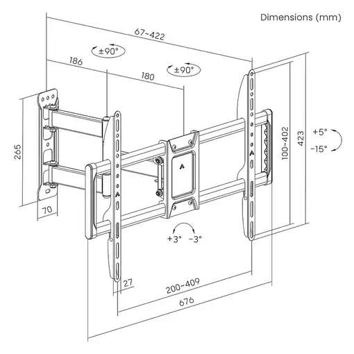 Gembird WM-90ST-01 soporte para TV 2,29 m (90") Negro