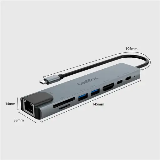 CoolBox MINIDOCK C81 ALUMINIO USB-C A HDMI 4K/2xUSB-A/PD 100W/USB-C/SD/MICROSD/RJ4