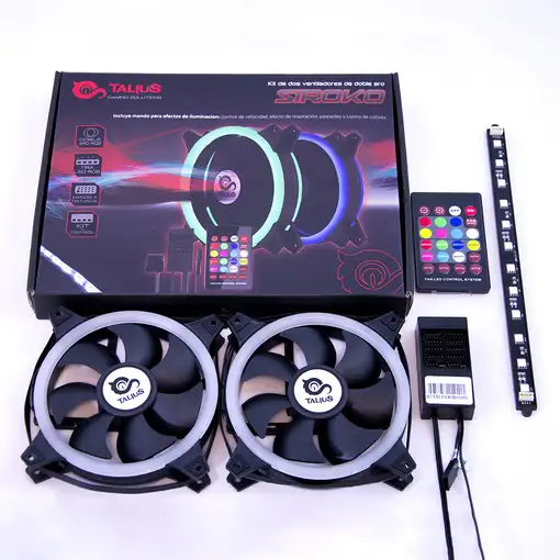 TALIUS kit Siroko (2ventiladores doble aro Rgb + tira led + remote control)