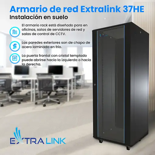 Extralink Armario rackmount 37U 600x1000 Negro de pie