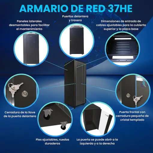 Extralink Armario rackmount 37U 600x1000 Negro de pie