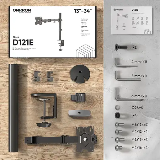ONKRON D121E-B soporte para monitor 86,4 cm (34") Escritorio Negro