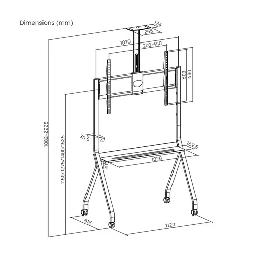 AISENS Soporte de Suelo Pro Con Rueda, 1 Bandeja Y Soporte de Camara Para Pantalla