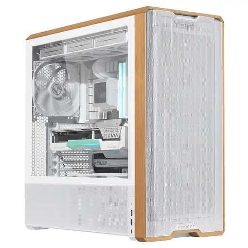 Lian Li Lancool LAN217W carcasa de ordenador Midi Tower Blanco, Madera