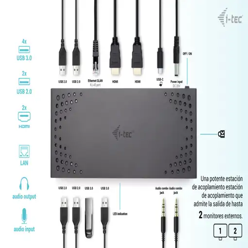 i-tec USB 3.0 / USB-C / Thunderbolt Dual Display Docking Station + Power Delivery