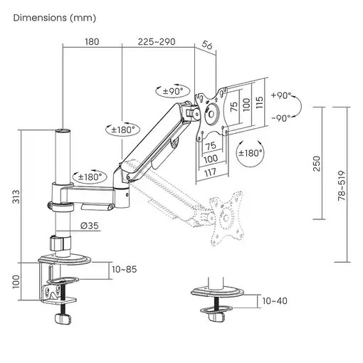 Gembird MA-DA1P-02 soporte para monitor 81,3 cm (32") Escritorio Negro