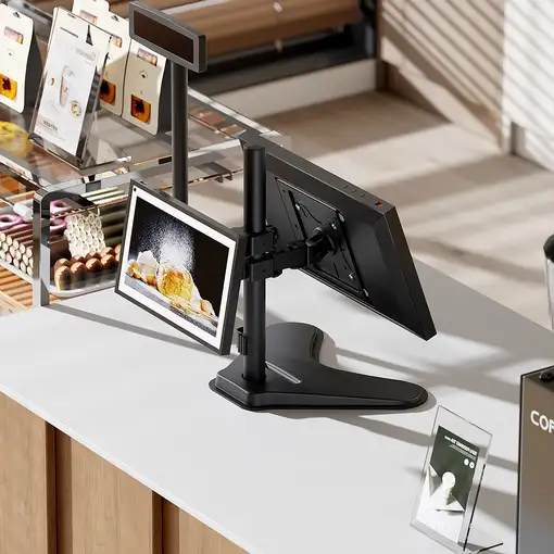 AISENS Soporte de Mesa Eco Inclinable y Rotable para 2 Monitores/POS 8kg de 17"-32