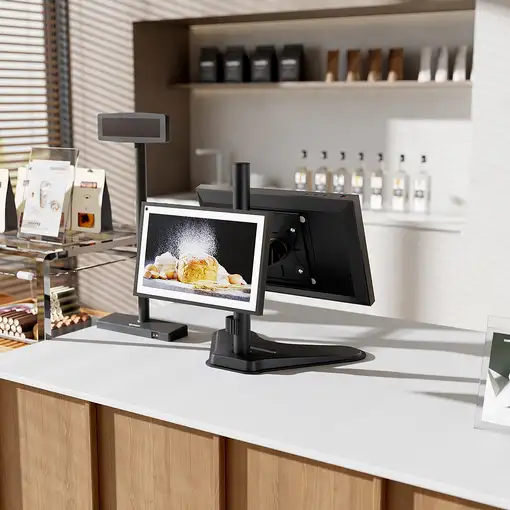 AISENS Soporte de Mesa Eco Inclinable y Rotable para 2 Monitores/POS 8kg de 17"-32