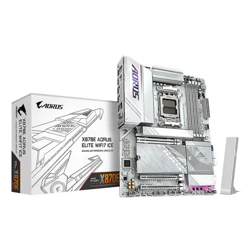 GIGABYTE X870E AORUS ELITE WIFI7 ICE Placa base - Soporta procesadores AMD Ryzen 9 GIGABYTE X870E AORUS ELITE WIFI7 ICE Placa base - Soporta procesadores AMD Ryzen 9